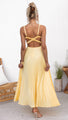 Aby – Robe longue jaune plissée à col en V